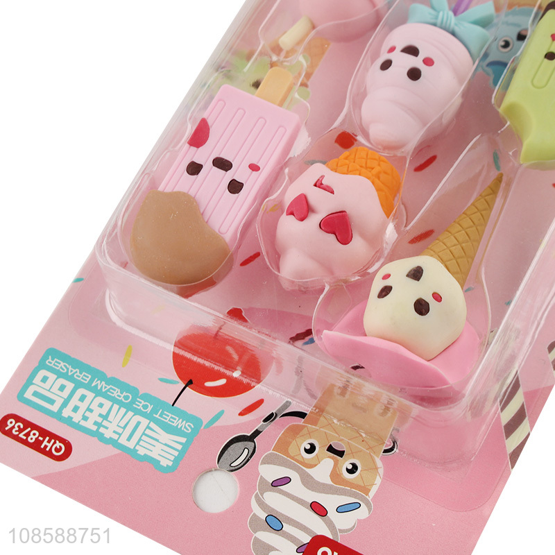 China wholesale ice-cream shape kids eraser set for stationery