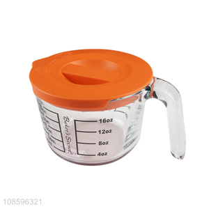 Wholesale heat resistant glass measuring cup with handle and lid