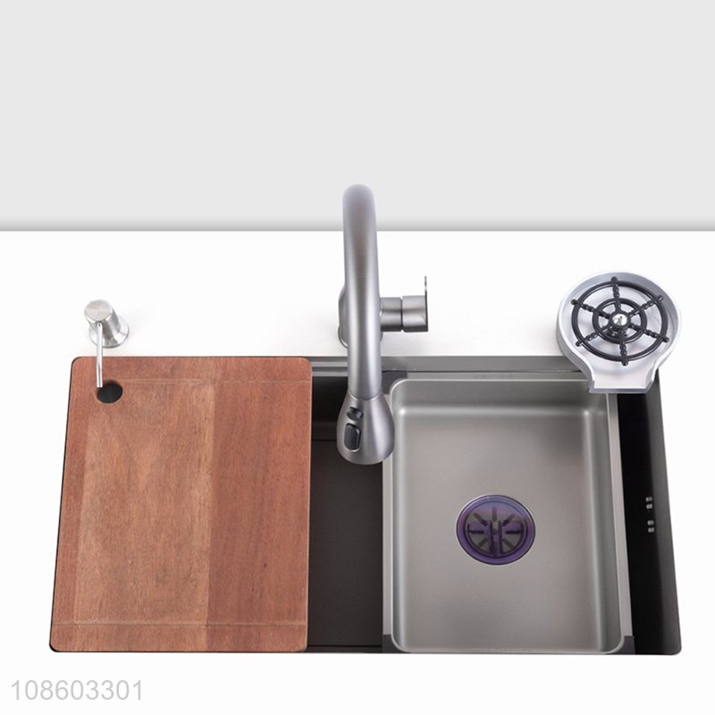 Wholesale stainless steel kitchen sink set with pull-out faucet and cup washer