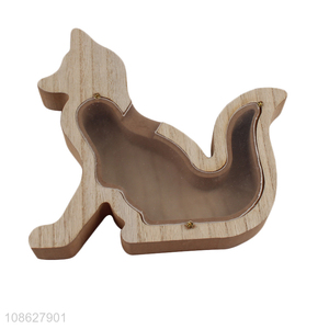 Wholesle creative dog shaped wooden money box saving pot for kids