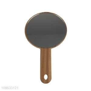 New arrival wooden round <em>makeup</em> <em>mirror</em> cosmetic <em>mirror</em> with handle