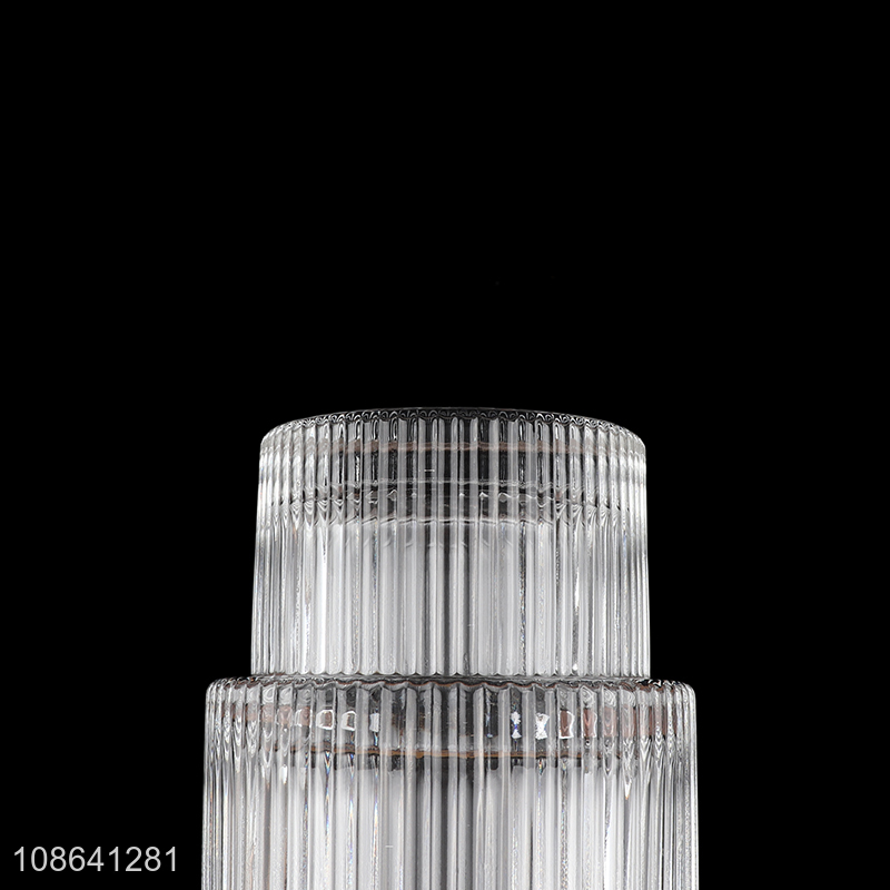 New product clear stackable glass cup ribbed glass drinking cup