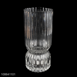 Popular product tall ribbed glass flower vases for home decoration