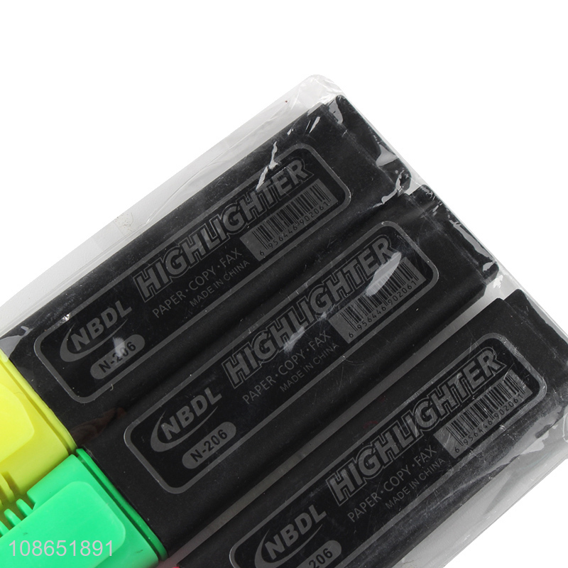 Good quality 3pcs non-toxic highlighter pen for school office