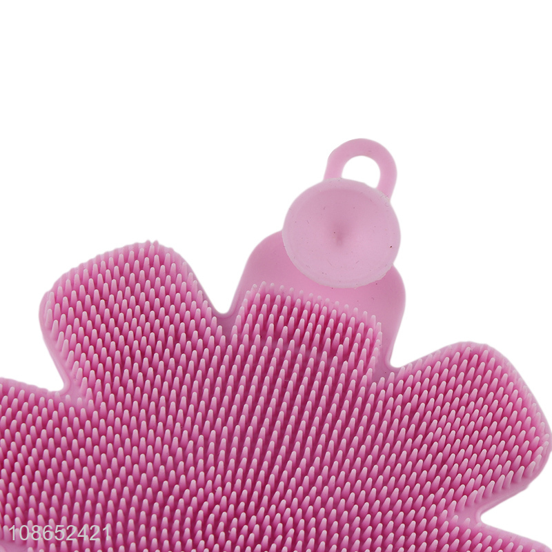 Wholesale  flower shape double sided silicone pot brush dish scrubber