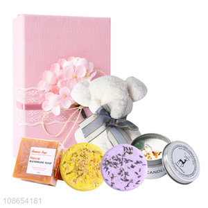 High quality women birthday spa gifts scented candle bath bomb shower steamer set