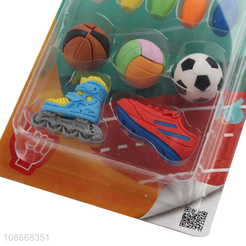 Latest products cartoon sports series kids stationery eraser set