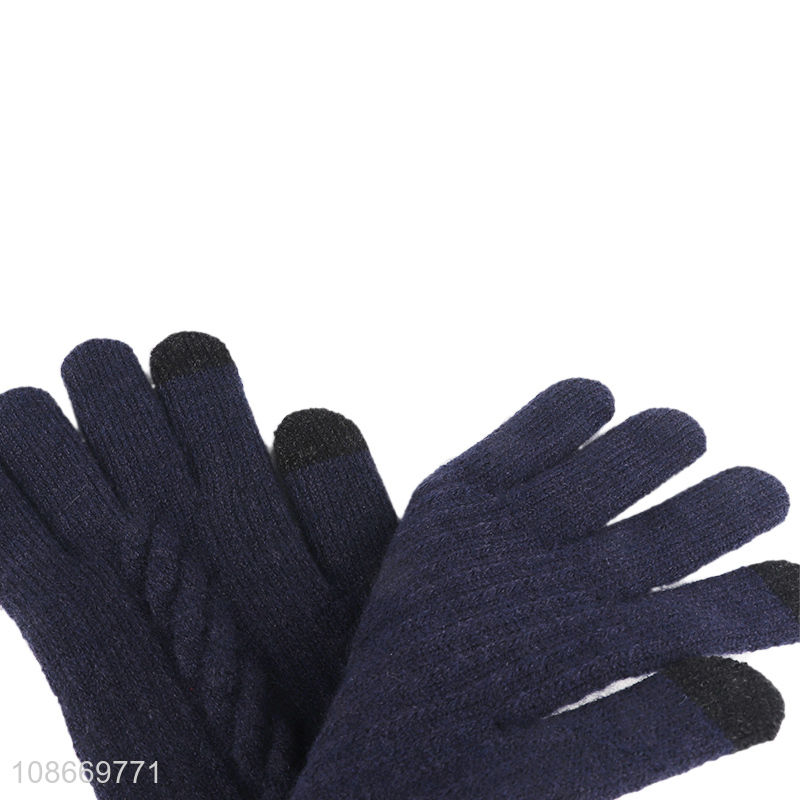 Online wholesale winter warm fuzzy knitted full finger gloves for men