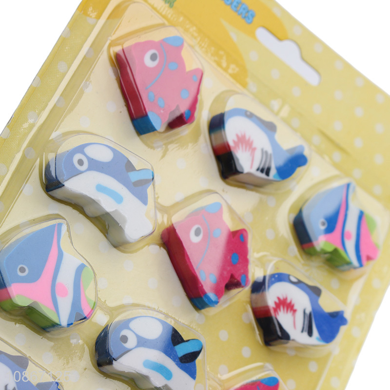 Wholesale cute cartoon fish shape rubber erasers for classroom