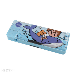 Yiwu market cute cartoon printed plastic pencil box kids stationery