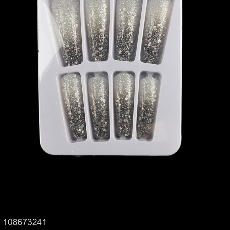 Hot sale 24pcs silver glitter fake nails press on false nails