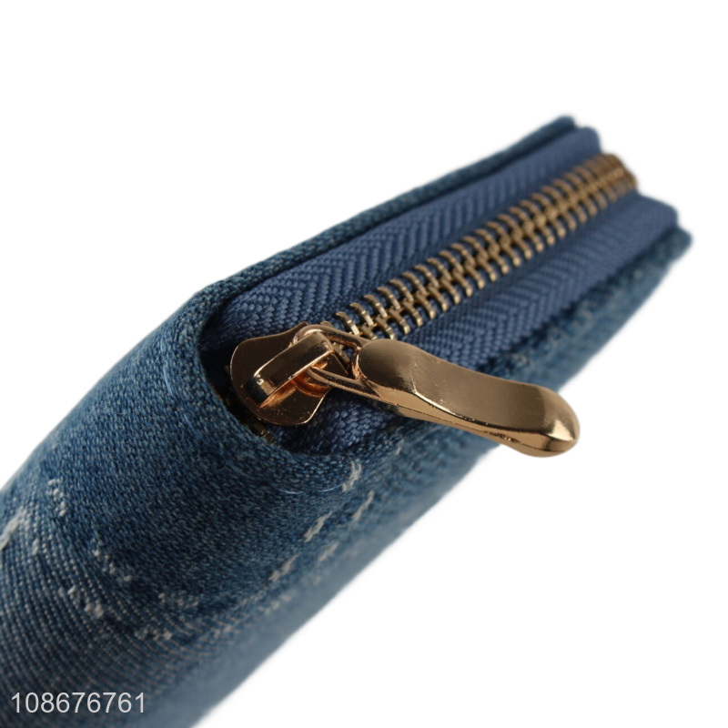 New products zippered denim wallet cloth clutch purse for women