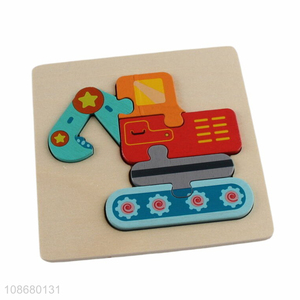 Hot selling wooden educational toy cartoon excavator jigsaw puzzle