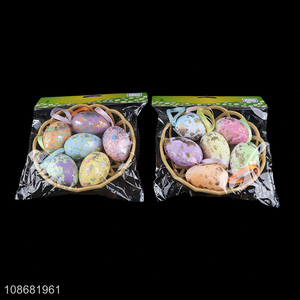 New arrival 6pcs hanging colorful foam Easter eggs with plastic basket