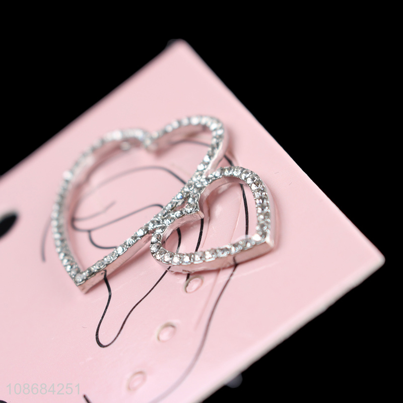 New product no piercing heart shaped cuff earrings with rhinestones