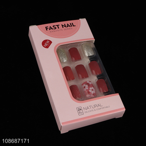 Popular products natural 24pcs <em>fake</em> <em>nail</em> kit with <em>nail</em> glue