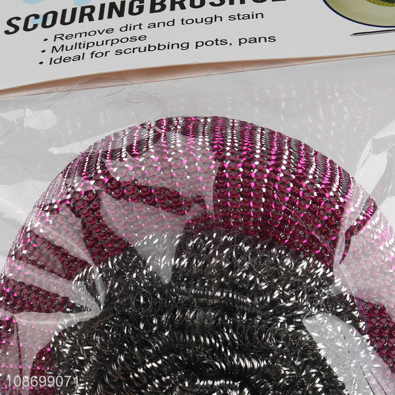 Wholesale sponge scrub brush stainless steel scourer set for dishwashing