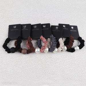 Latest design fashion girls ice silk pearl hair rope hair scrunchies for sale