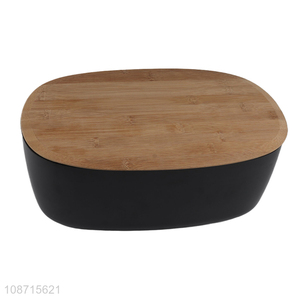 Yiwu factory bamboo fiber storage box bread box with bamboo lid