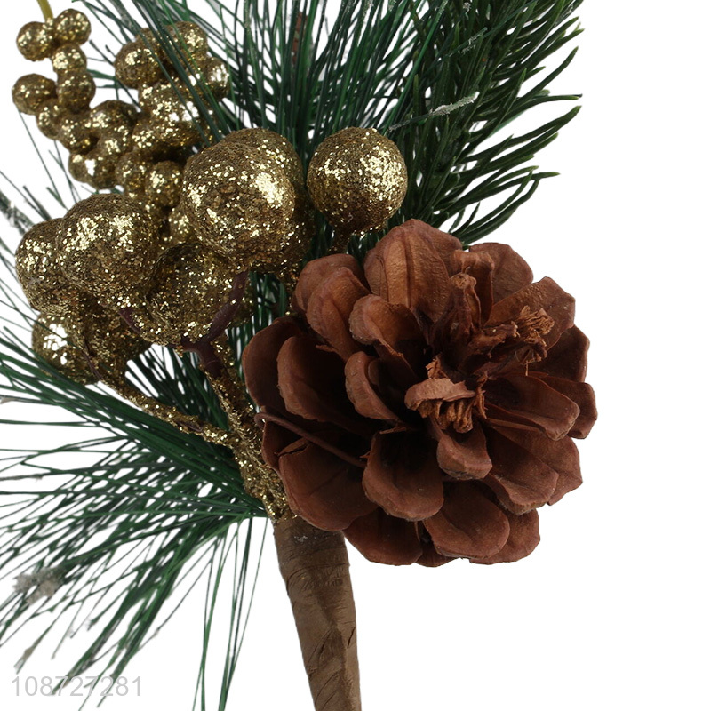 Factory price decorative artificial Christmas picks and sprays with pinecone