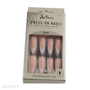 Hot products 24pcs women natural <em>fake</em> <em>nail</em> press-on nails set