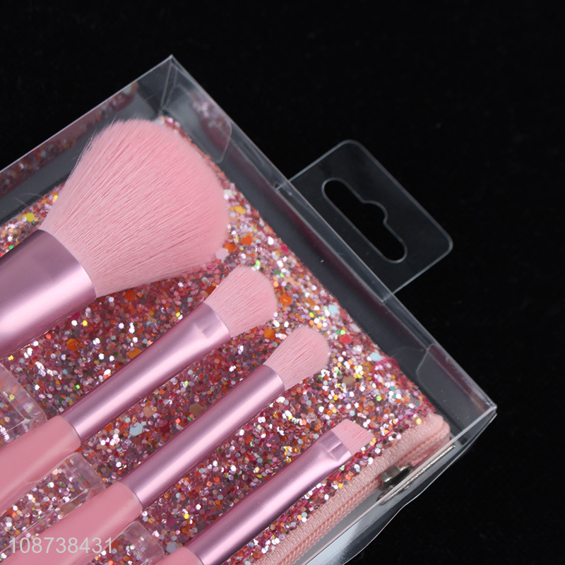 Online wholesale 4pcs makeup brushes set with glitter storage bag