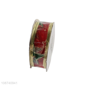 Hot selling wired edge holiday ribbon Christmas glitter ribbon