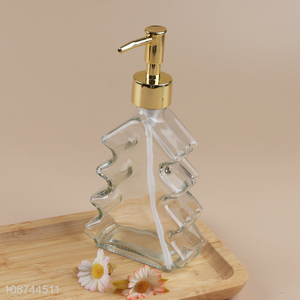 New arrival xmas tree shaped clear glass liquid soap dispenser bottle