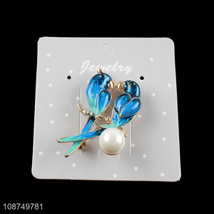 Yiwu market pearl metal enamel parrot brooch pin fashion accessories