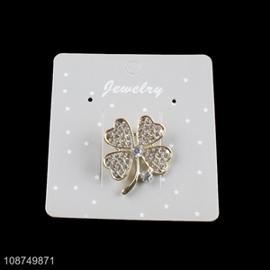 China factory four-clover leaf brooch pin crystal rhinestone brooch