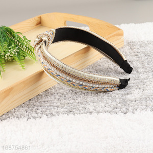 New product luxury pearl rhinestone headband knotted hair hoop for women