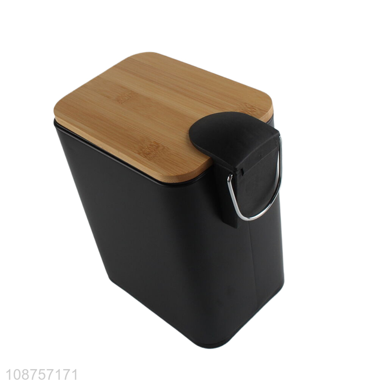 Wholesale 3L 5L rectangular metal pedal waste bin with bamboo lid