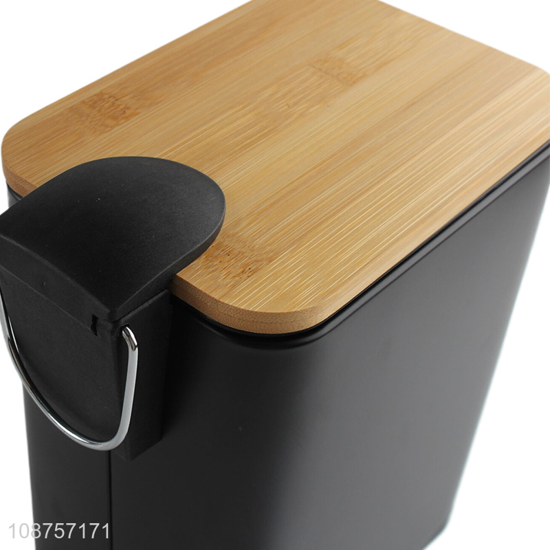 Wholesale 3L 5L rectangular metal pedal waste bin with bamboo lid