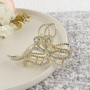 China product pearl rhinestone bow alloy hair claw clip hair clamp