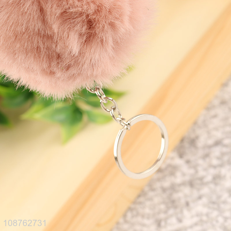 Factory supply fluffy pom pom key chain faux rabbit fur keyring