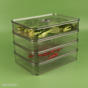 Wholesale plastic refrigerator organizer bins with drain tray (4 lids)