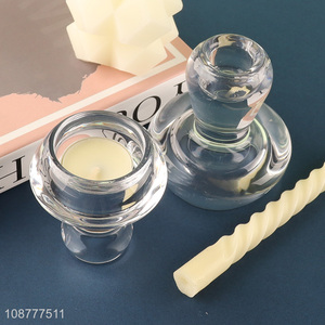 Factory supply double sided glass taper candle holder