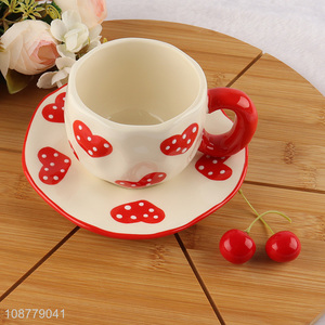 Hot selling cute heart ceramic mug and saucer set