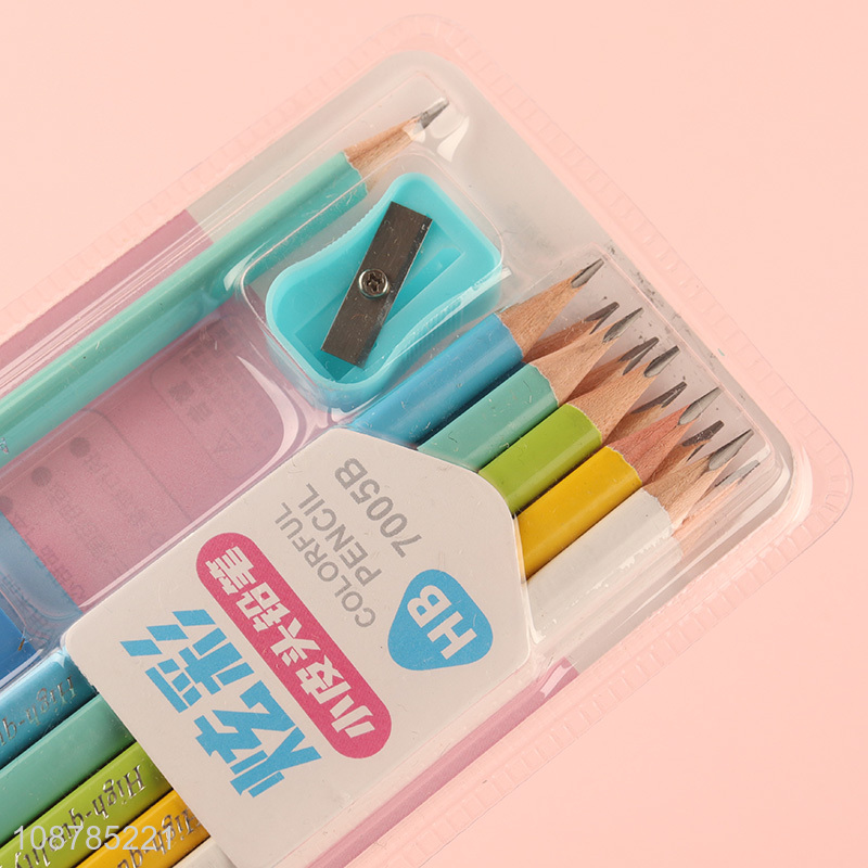 Factory supply HB pencils set with eraser and pencil sharpener