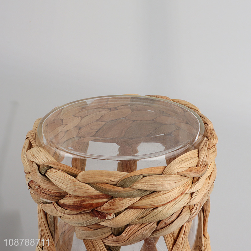 Wholesale natural seagrass woven glass tea light candle holder