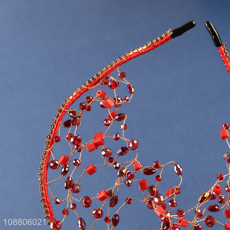 New arrival red crystal tiara crown handmade beaded tiara