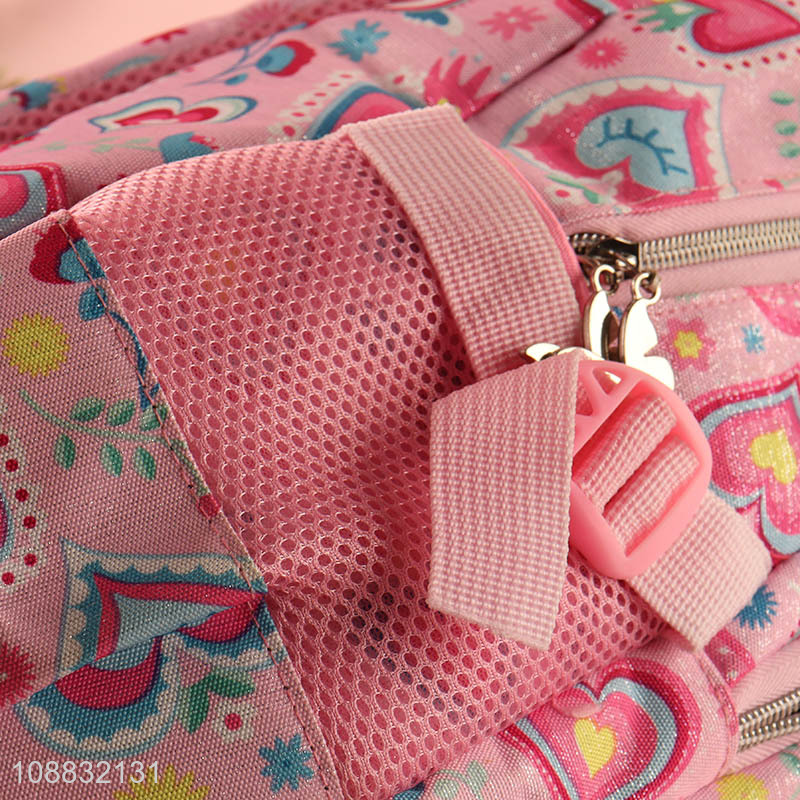 Good selling pink heart pattern school bag school backpack