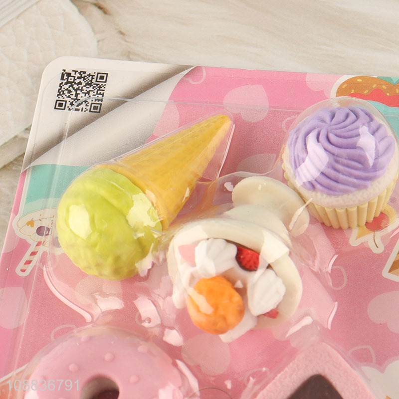 Good price cartoon ice cream shaped students eraser set