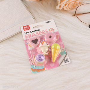 Good price cartoon ice cream shaped students eraser set