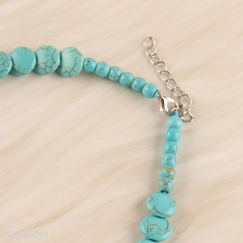 Hot selling beaded simulated turquoise statement necklace for women