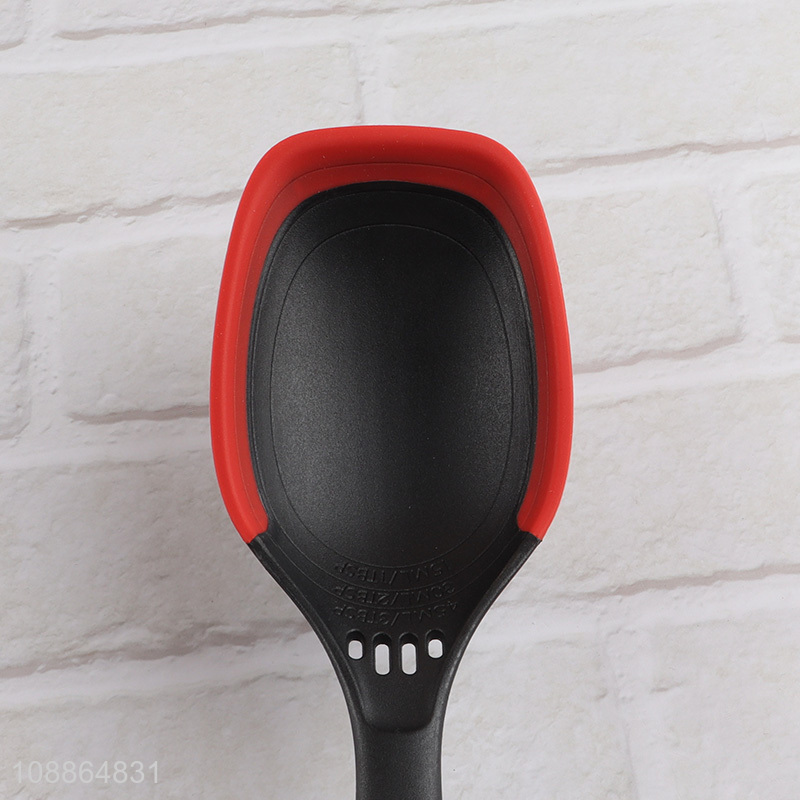 Factory supply kitchen cooking spoon with silicone edge & plastic handle