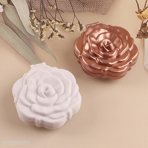 Wholesale mini pocket mirror folding rose shape compact mirror with brush