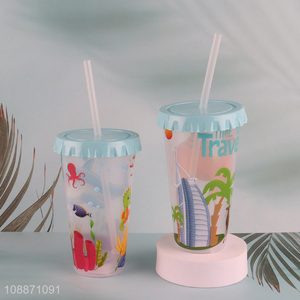 Popular products cartoon plastic water cup drinking cup with straw&lights