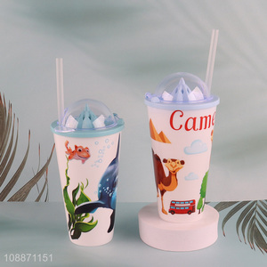 Factory wholesale double wall cartoon plastic straw cup water cup