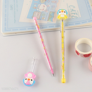 Best selling cartoon penguin plastic bullet push pencil set